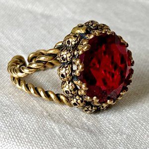 Red Czech Glass West German Brass Ring